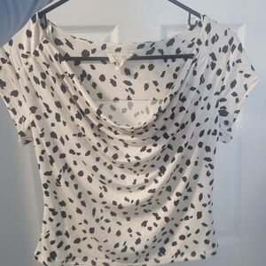 Meraki White and Black Patterned Short Sleeve Top